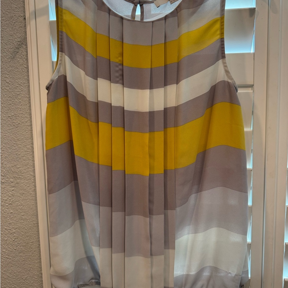 LOFT Yellow and Gray Striped Blouse